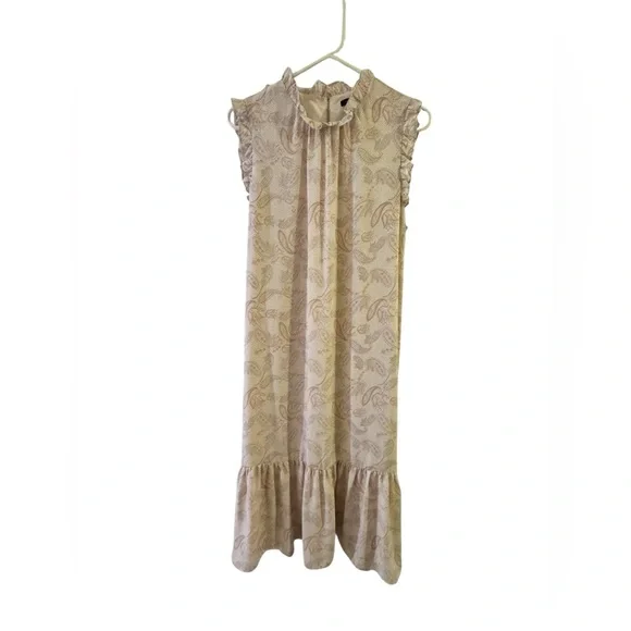 Ann Taylor Light Pink and Baby Blue Paisley/Floral Patterned Midi Dress Ruffled - Picture 1 of 11